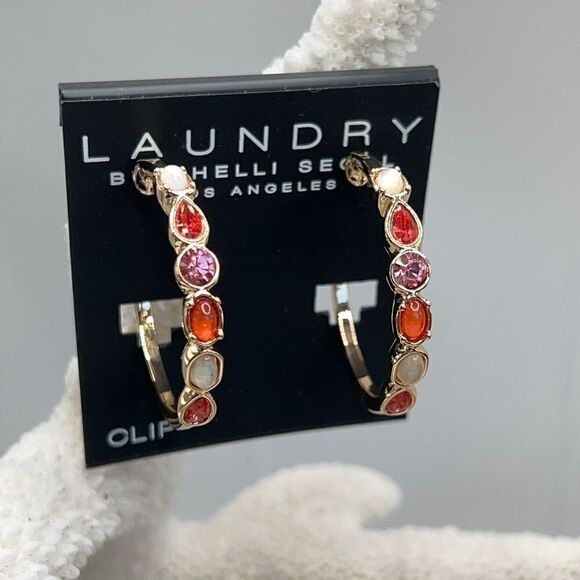Gold Amber Purple Moonstone Hoop Earrings Laundry by Shelli Segal $16ea 3/$25 - Picture 4 of 11